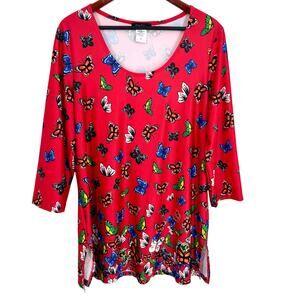 Slinky Sz XL Red Butterfly Insect Super Stretchy Blouse Shirt Top Novelty Unique